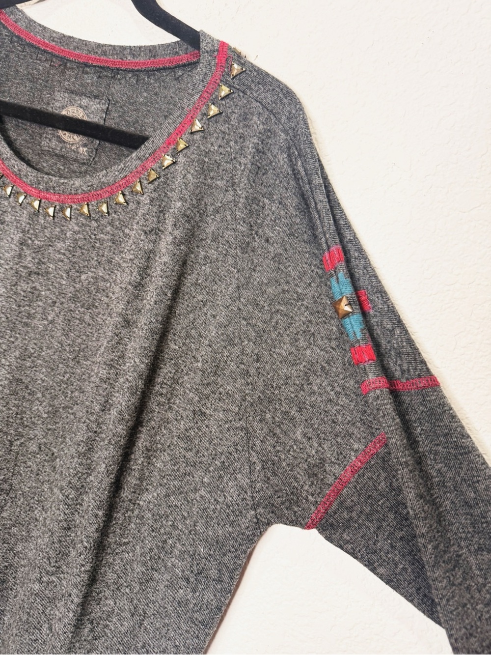 Double D Ranch Asymmetrical Hem Studded Embroidered Tunic Top - Picture 3 of 7